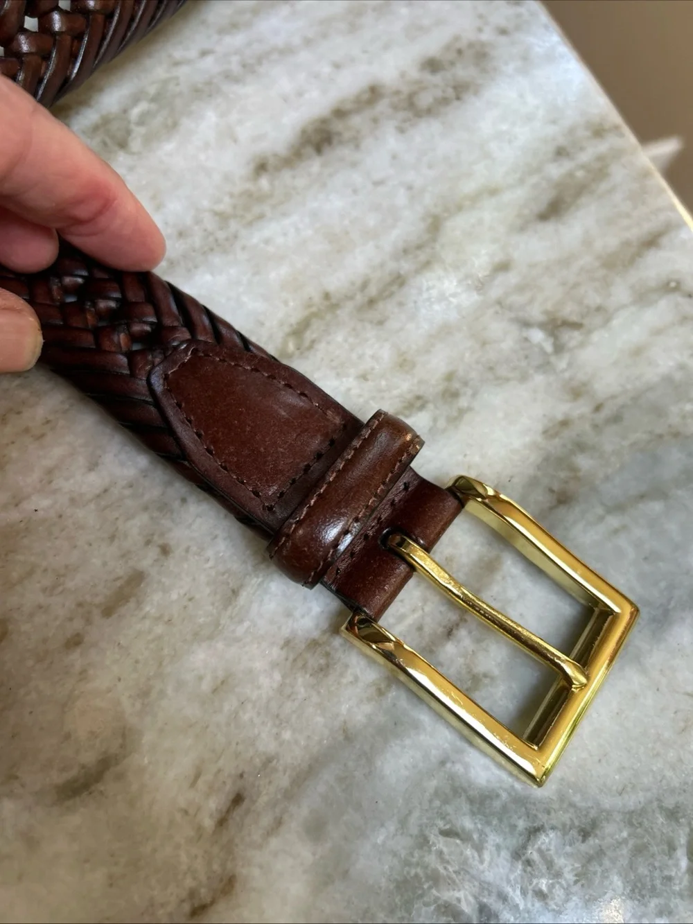Vintage Woven Braided genuine Brown Leather Belt Size 44 men’s preppy